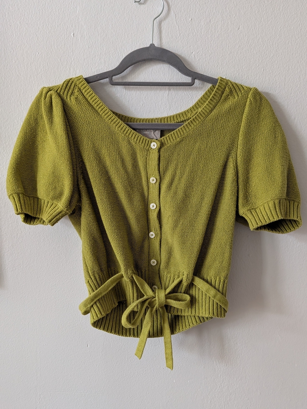 Everlane puff sleeve cardigan with tie